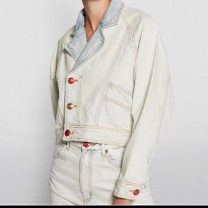 Nwot Sandro White denim jacket with red buttons